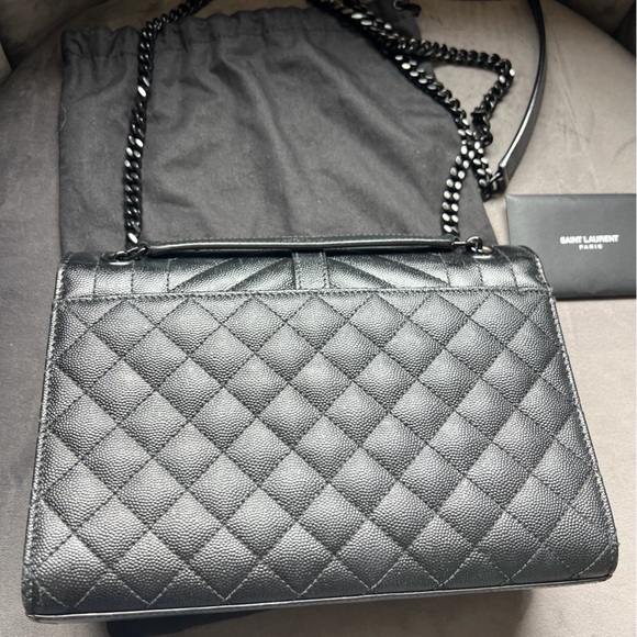 YSL Grain De Poudre Textured Mixed Matelasse Triquilt Monogram Bag Black - Picture 8 of 16